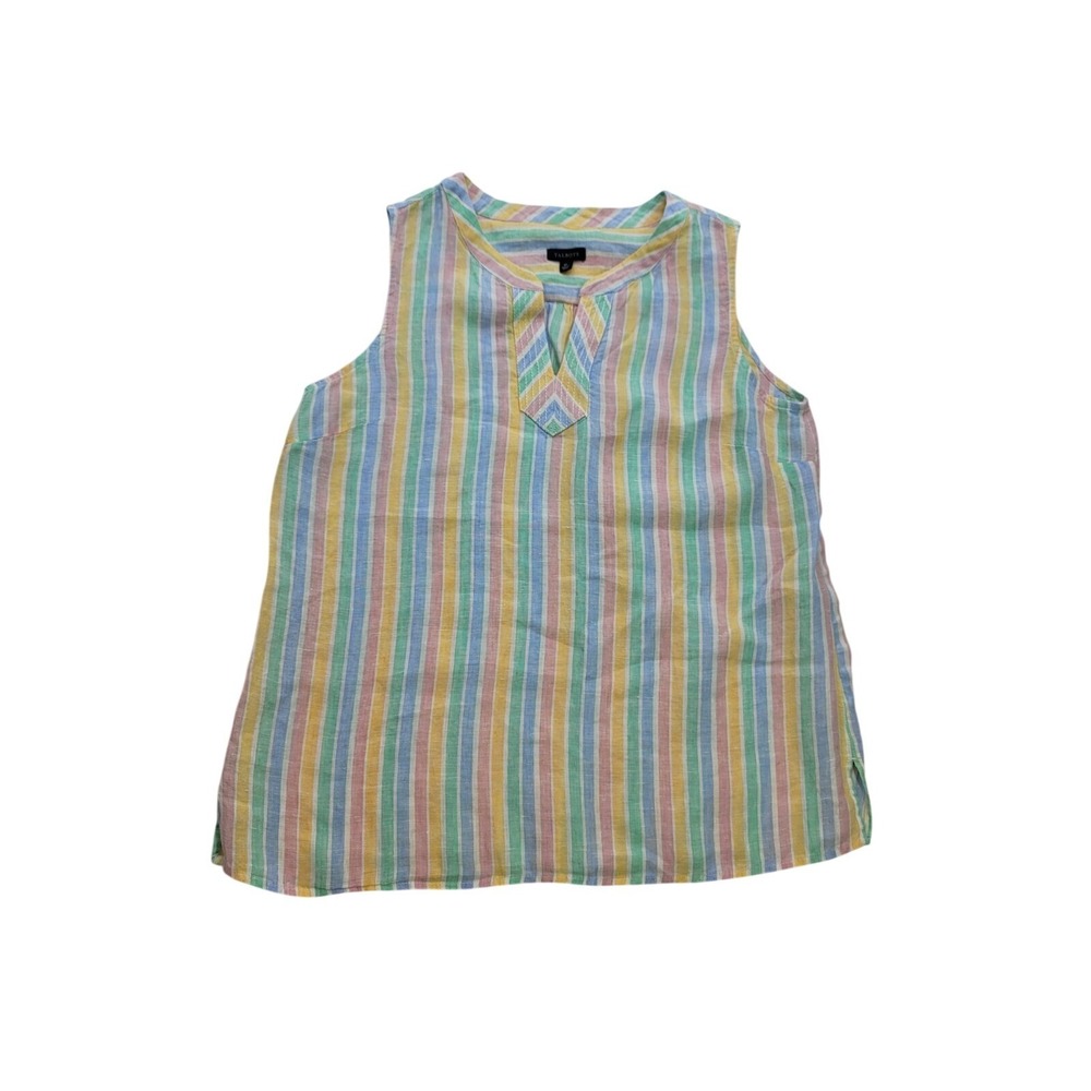Talbots Womens 100% Linen Sleeveless Striped Tunic Top Pastel Multi-Color Medium